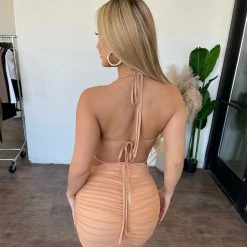 New Pink Delilah Halter Mesh Dress(Nude) Dresses/Rompers