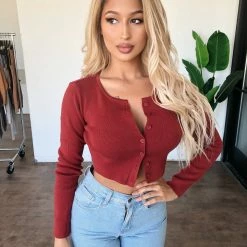 Audrey 3+1 Katrina Button Top(Burgundy/Rust)