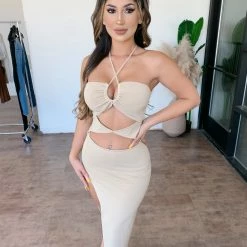 Hera Collection Perry Halter Dress(Stone) Dresses/Rompers