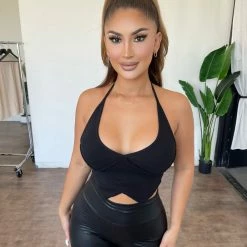 ANWND Cassie Halter Cropped Top (Black) Tops