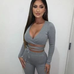 Hera Collection Jammie Long Sleeve Set(Heather Grey)FINAL SALE Tops