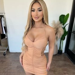 New Pink Delilah Halter Mesh Dress(Nude) Dresses/Rompers