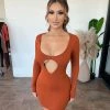 La Luxe Skylar Long Sleeve Dress(Rust)