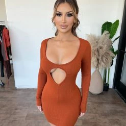 La Luxe Skylar Long Sleeve Dress(Rust)
