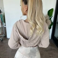 Mono B Tops Brady Cropped Hoodie Top(Stone)