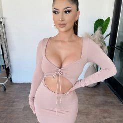 La Luxe Christina Long Sleeve Dress(Nude)