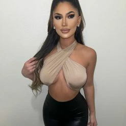 Top Chic Tops Rachel Halter Crop Top(Taupe)FINAL SALE