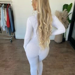 Junie Angie Ribbed Zipper Jumpsuit(Off-White) Bottoms