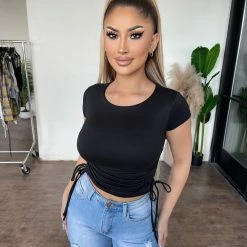 Top Chic Jessica Short Sleeve Top(Black) Tops