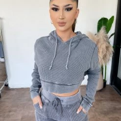 Mind Code Tiffany Waffle Hoodie(Acid Wash Black)