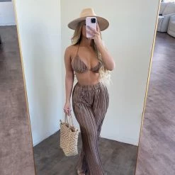 Hey Babe Serena Satin Pants Set(Mocha)