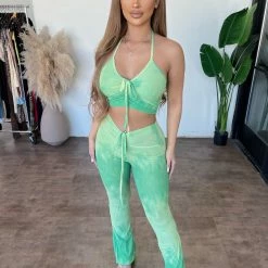 O.vianca Rose Halter Matching Set(Green) Tops