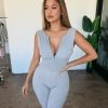 Pretty Knit Yvonne Open Back Jumpsuit(Heather Grey) Tops