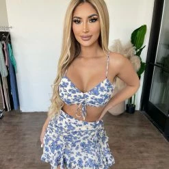 Blush Micah Floral Print Set(Blue/Cream)