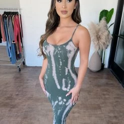 Junie Luna Tie Dye Cami Dress(Olive Multi) Dresses/Rompers