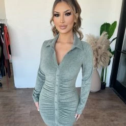 Mable Diana Collar Button Dress(Olive)