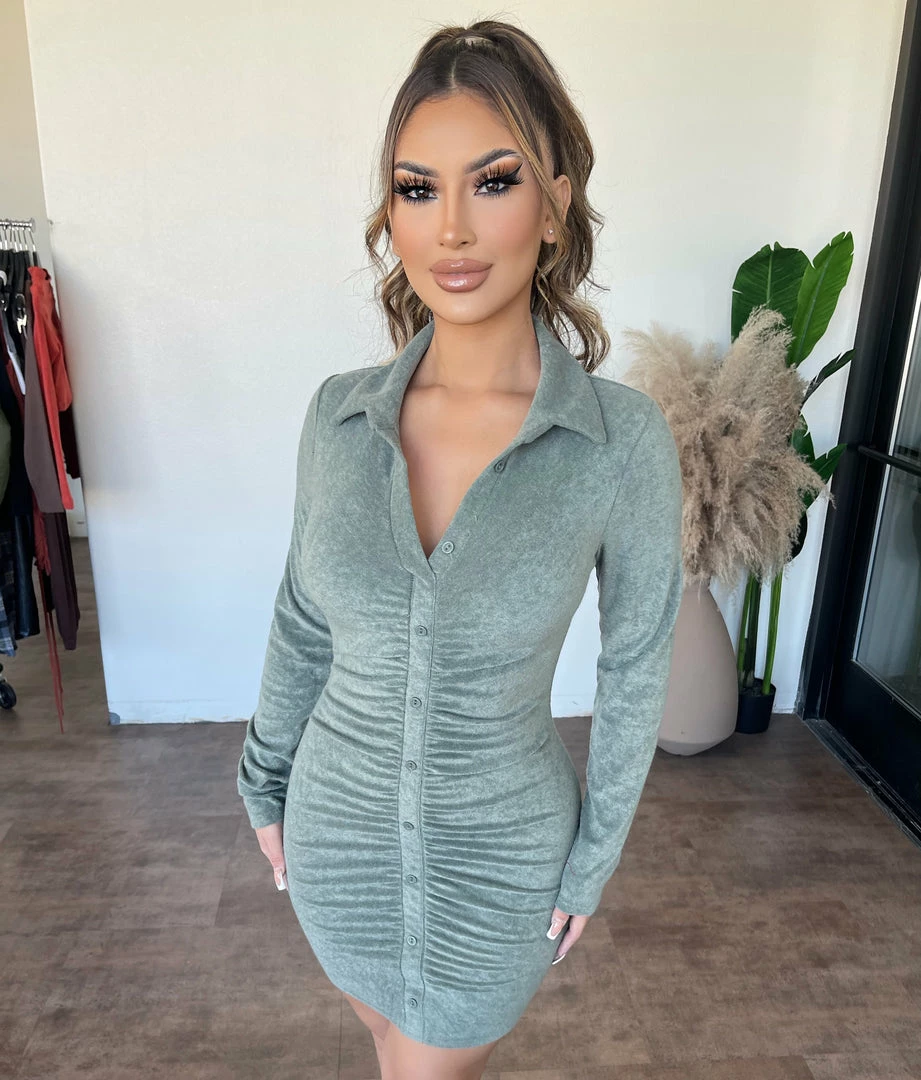 Mable Diana Collar Button Dress(Olive) 1 Mable Diana Collar Button Dress(Olive)