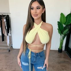 Tresser Vanessa Halter Top(Light Yellow) Tops