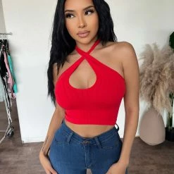 ANWND Drea Halter Key Hole Top(Tomato Red)