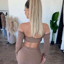 New Pink Tops Lynn Off Shoulder Set(Brown)