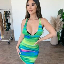 Charming Bunny Nisha Bikini Cover Up Dress(Multi Green)