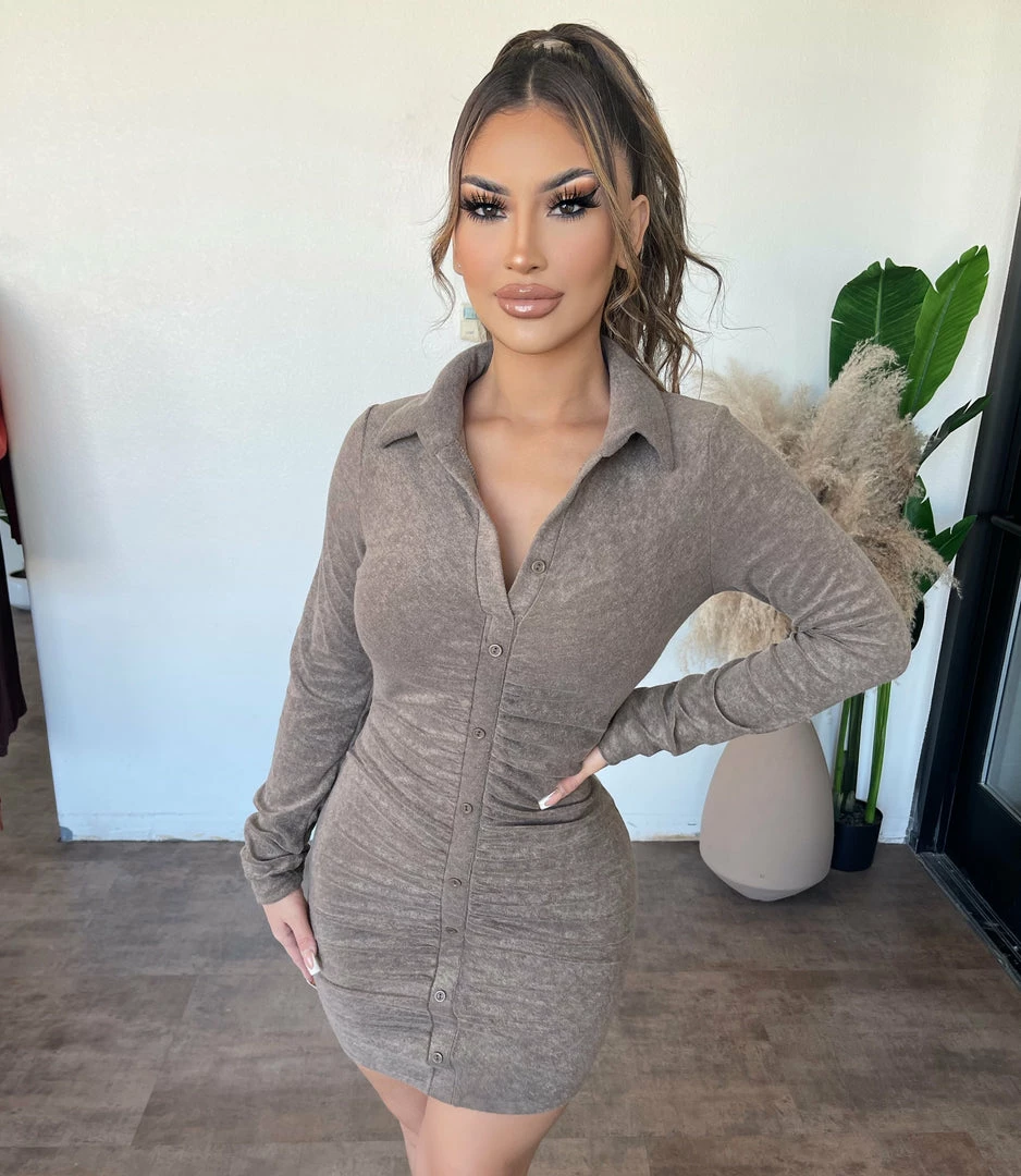 Mable Diana Collar Button Dress(Mocha) Dresses/Rompers 1 Mable Diana Collar Button Dress(Mocha) Dresses/Rompers