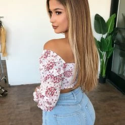 Blush Jenna Floral Top(White/Red) Tops