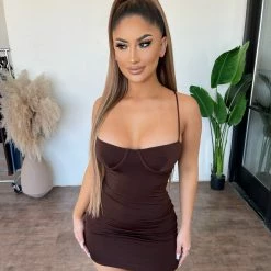 La Luxe Wendy Cami Dress(Dark Brown)
