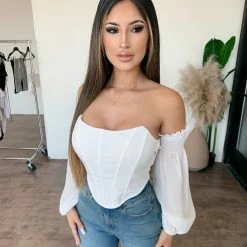 ACOA Tops Brittany Off Shoulder Corset Top (White)
