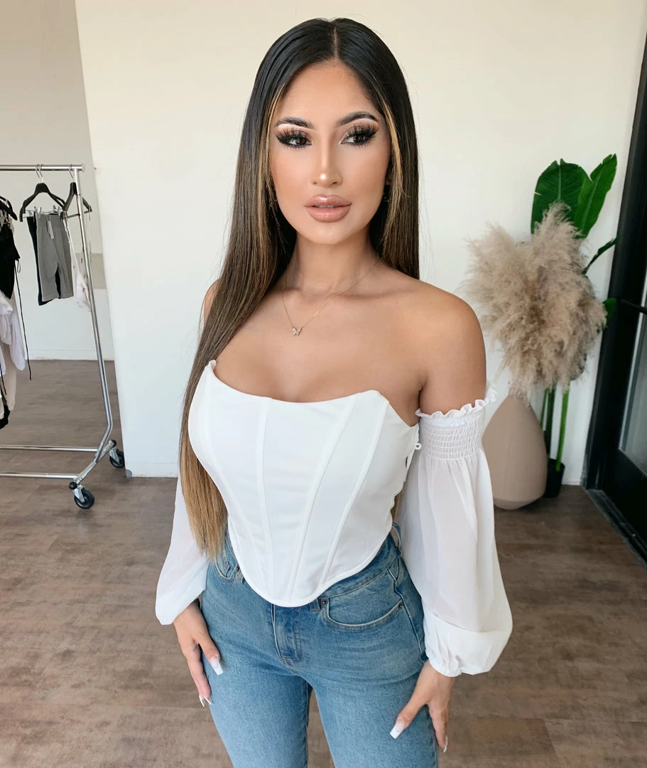 ACOA Tops Brittany Off Shoulder Corset Top (White) 1 ACOA Tops Brittany Off Shoulder Corset Top (White)