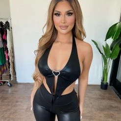 New Pink Tops Aleta Halter Top(Black)