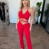 O.Vianca Adele Cami Flare Pants Set(Red) Tops