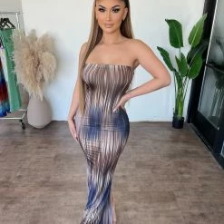 Spring Haze Sabrina Dress (Mix Browns)