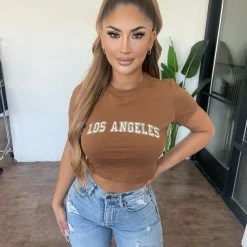 Beige Botany Emerie Cropped Tee(Brown/Cream) Tops