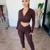 La Luxe Alma Zipper Set(Chocolate) Tops