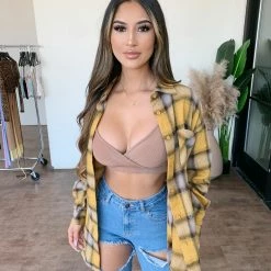 Audrey 3+1 Tops Bennie Over Sized Flannel(Mustard)