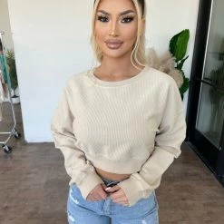 Mono B Dianna Long Sleeve Top(Natural) Tops