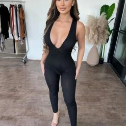 La Luxe Stacey Sleeveless Jumpsuit(Black) Dresses/Rompers