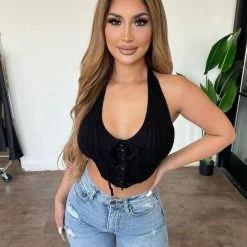 Tic Toc Tops Doris Cropped Top(Black)