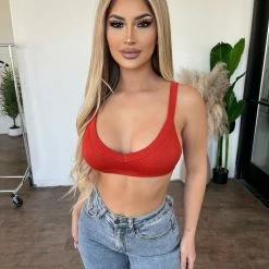 ANWND Tops Helen Cami Crop Ribbed Top(Chili)