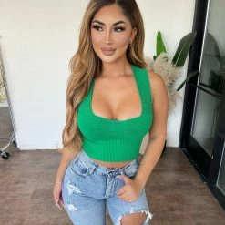 Ovianca Paola Cropped Top(Green) Tops