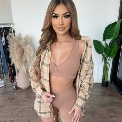 Audrey 3+1 Willa Oversized Flannel(Light Taupe) Outerwear