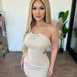 IJoah Bonnie Halter Ribbed Dress(Oatmeal) Dresses/Rompers