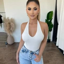 Final Touch Sofie Halter Bodysuit(Ivory) Tops