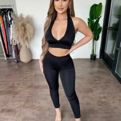 La Luxe Dina Halter Matching Set(Black)