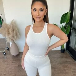 La Luxe Adele Ribbed Bodysuit(White) Bottoms