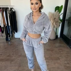 Bijou Yolanda Waffle Fluffy Zipper Set(Grey)