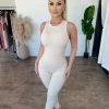 La Luxe Sonia Ribbed Jumpsuit(Cream)Final Sale Dresses/Rompers