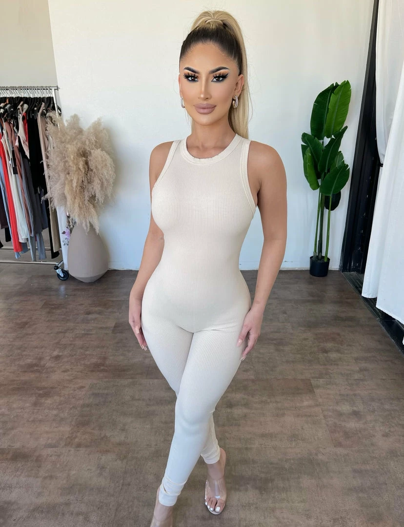 La Luxe Sonia Ribbed Jumpsuit(Cream)Final Sale Dresses/Rompers 1 La Luxe Sonia Ribbed Jumpsuit(Cream)Final Sale Dresses/Rompers