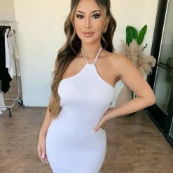 Hera Collection Fiona Halter Dress(White)